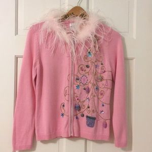 Just B  small Pink Christmas Cardigan Sweater